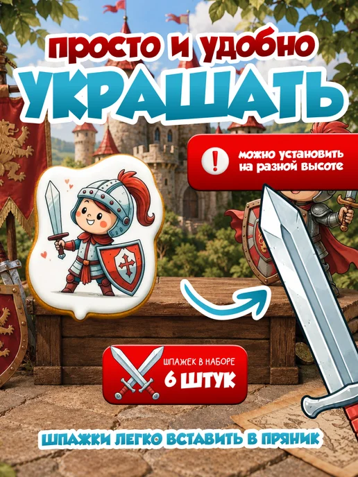 ПРЯНАЯ МАСТЕРСКАЯ Пряники на торт для мальчика и парня Рыцари и Дракон, парня Рыцари Дракон, фото 3