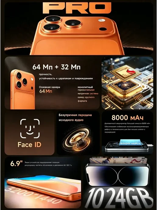 Смартфон Pro Max Iphonc 17 Pro Max 12/1024 ГБ, черный, фото 2