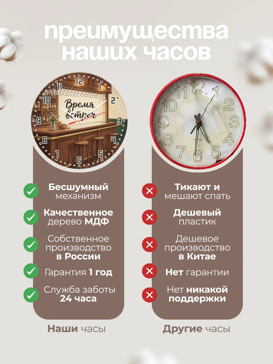 Часы настенные бесшумные Барная стойка паб 33 см — фото 10