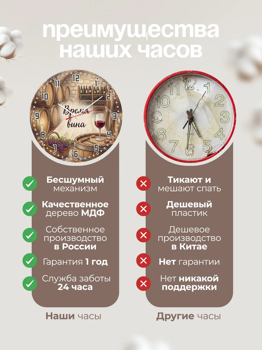 Часы настенные бесшумные Винный погреб бочки 33 см — фото 10