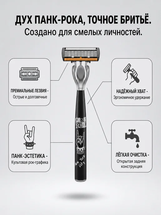 6-слойная бритва для мужчин и женщин, 1рукоятка + 12головок, черный, фото 2