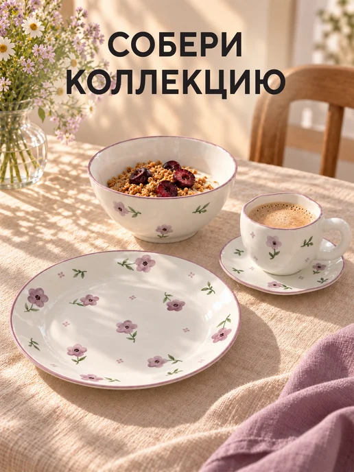 Conflate Набор из 2 керамических тарелок обеденных плоских 20 см, белый, фото 2