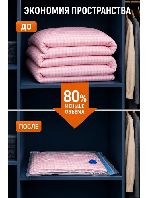 Вакуумные пакеты для хранения одежды 70×50 см, 5 шт, 70x50 см, 5 шт, фото 3