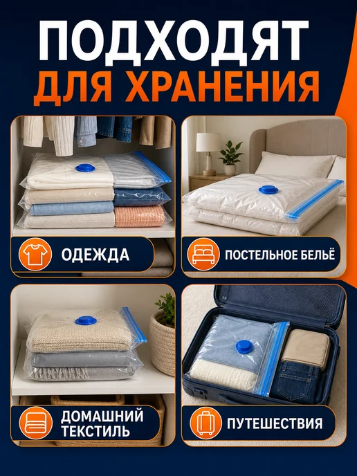 Вакуумные пакеты для хранения одежды 70×50 см, 5 шт, 70x50 см, 5 шт, фото 5