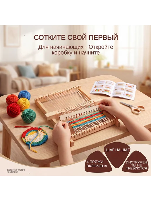 Детский мини-ткацкий станок из дерева, 6–12 лет, вариант, фото 3