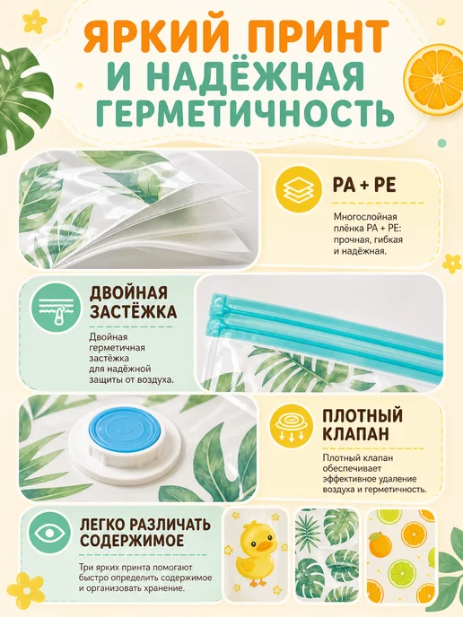 Вакуумные пакеты с принтом Утёнок 100×70 см, 5 шт, 100x70 см, 5 шт, фото 3