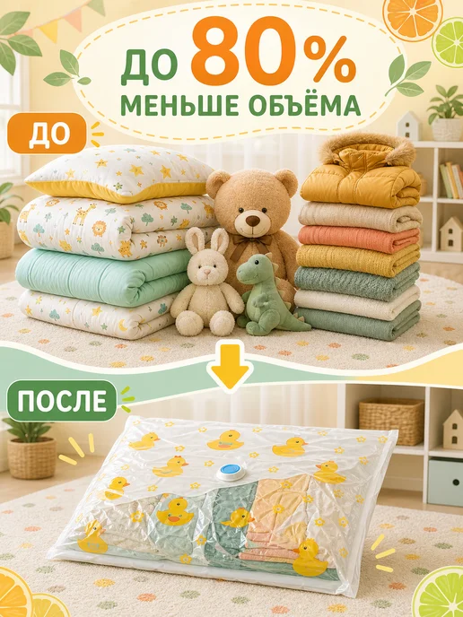 Вакуумные пакеты с принтом Утёнок 100×70 см, 5 шт, 100x70 см, 5 шт, фото 4