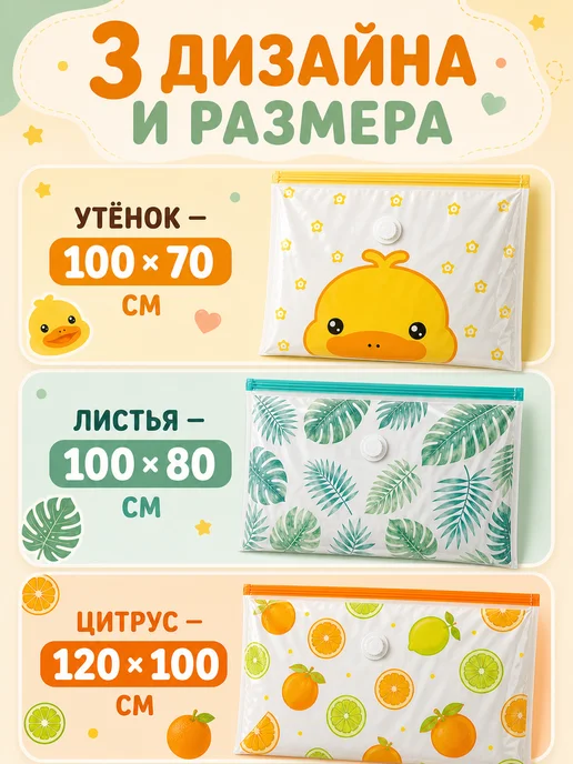 Вакуумные пакеты с принтом Утёнок 100×70 см, 5 шт, 100x70 см, 5 шт, фото 7