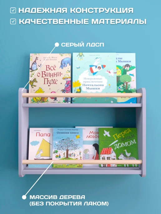 RuLes Полка настенная детская для книг, игрушек и декора, вариант, фото 2