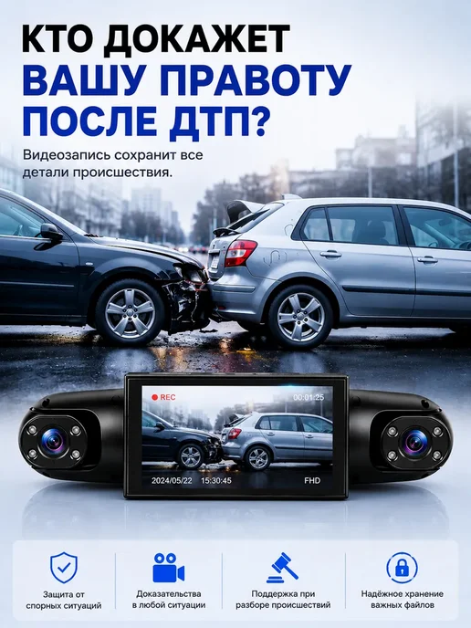 WE GO Видеорегистратор обзор 360 градусов 4 камеры 2026, черный, фото 2