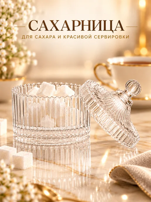 Infinity pick Сахарница_Икорница стеклянная с крышкой, белый, фото 2