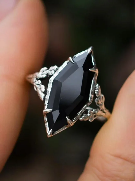 Gemify Кольцо с чёрным камнем готика винтаж, черный, фото 4