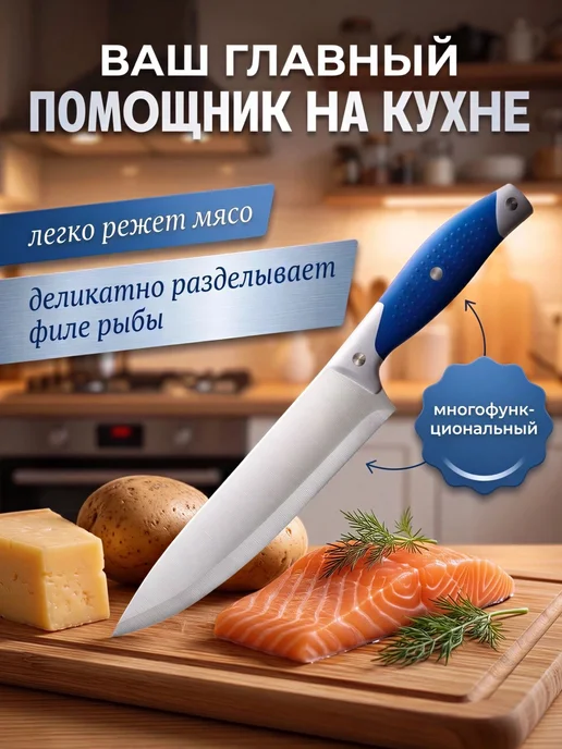IGONOV Шеф нож профессиональный кухонный острый, голубой, фото 3