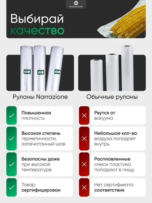 NARRAZIONE Набор рулонных пакетов для вакууматора 5 шт, 3 шт, фото 2