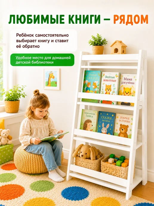 Solditrend Стеллаж детский для игрушек и книг деревянный, белый, фото 5