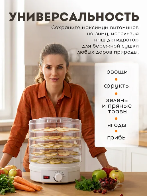 Сушилка дегидратор для овощей и фруктов электрическая, белый, фото 3