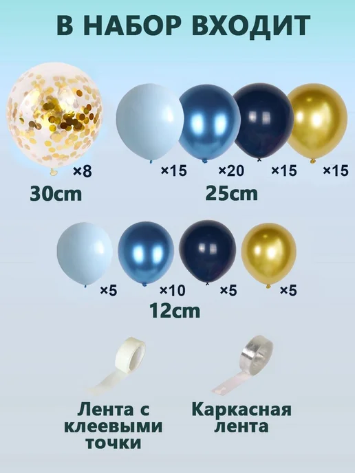 Элегантные синие и золотые шары для фотозоны на день рождени, синий, фото 2