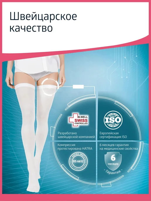 Чулки компрессионные B.Well JW-216 белый, 1 класс компрессии, 1 пара, вариант, фото 8