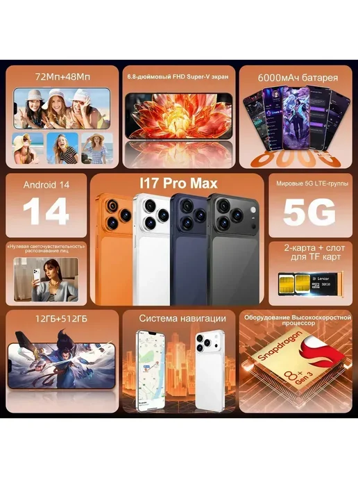 Смартфон Pro Max Sjxyc80012 12/12288 ГБ, черный, фото 3