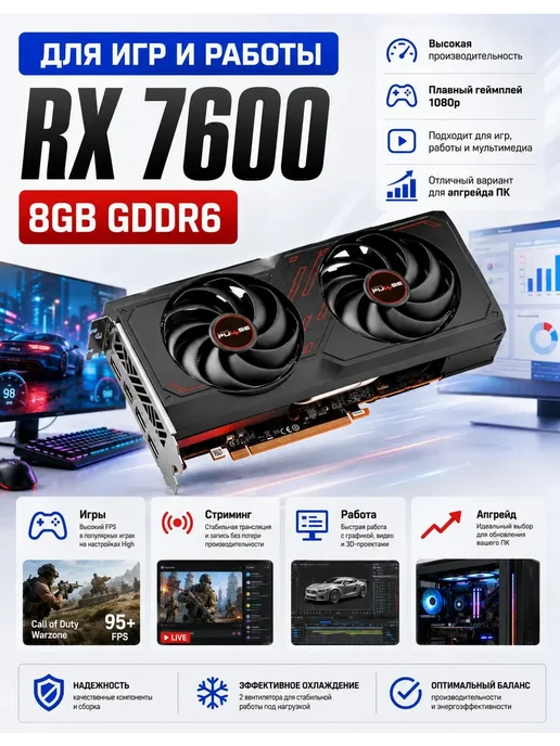 МоноблокAMD Radeon RX 7600 (8 Гб), черный матовый, 8 ГБ, фото 2