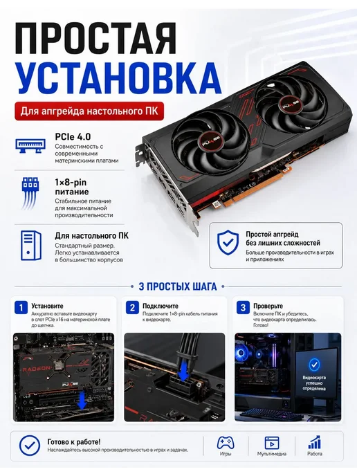 МоноблокAMD Radeon RX 7600 (8 Гб), черный матовый, 8 ГБ, фото 6