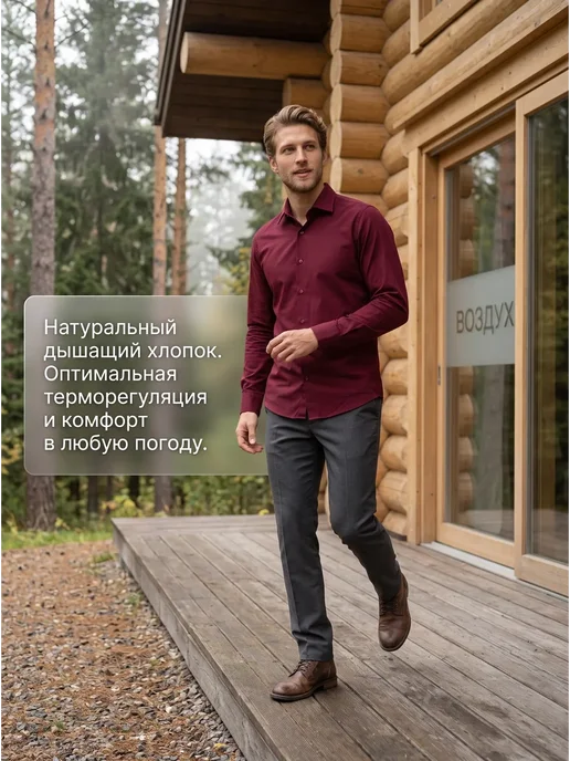 Paolo Marni Рубашка с длинным рукавом приталенная классическая хлопок, красный, фото 6