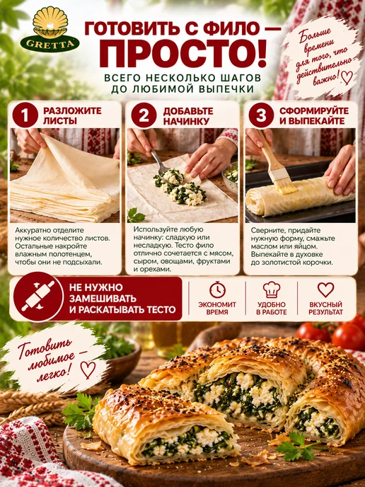 Gretta Тесто Фило для выпечки готовое, 460г, 460 г, фото 3