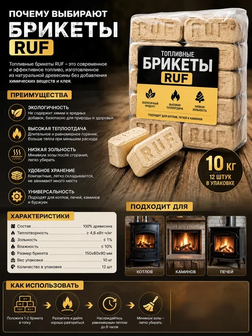 Топливные брикеты 10кг, 10 кг, фото 2