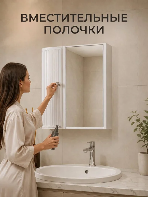 Зеркало шкаф для ванной комнаты, белый, фото 3