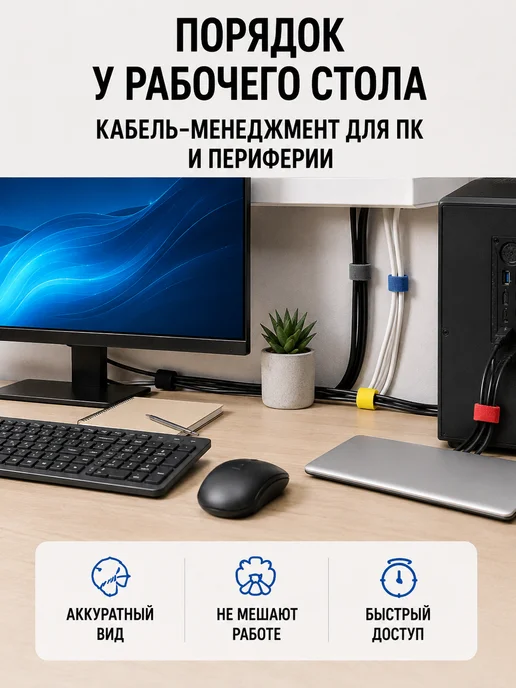 MSS Corp Многоразовые стяжки-липучки для проводов 50 шт, вариант, фото 8