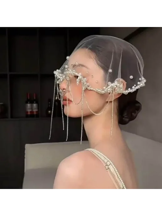 Нет бренда Марлевая коротка фата с жемчугом Style 14, вариант, фото 4