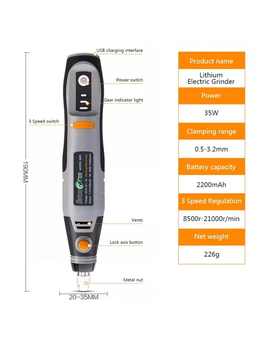 dutoofree Беспроводная дрель Dremel 35 Вт 3 скорости Drill, 35 Вт, фото 6