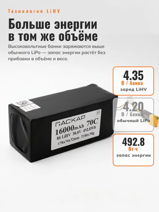 ГАСКАР Аккумулятор LiHV 30.8В 12000мАч 8S 70C, 16000 мАч, фото 2