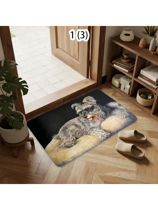 Коврик для прихожей Шнауцер из полиэстера 50X80cm, 5, черный, фото 2