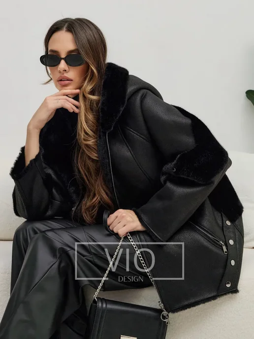 Vio Design Дубленка демисезонная, черный, фото 2
