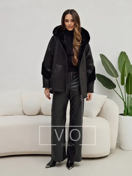 Vio Design Дубленка демисезонная, черный, фото 4
