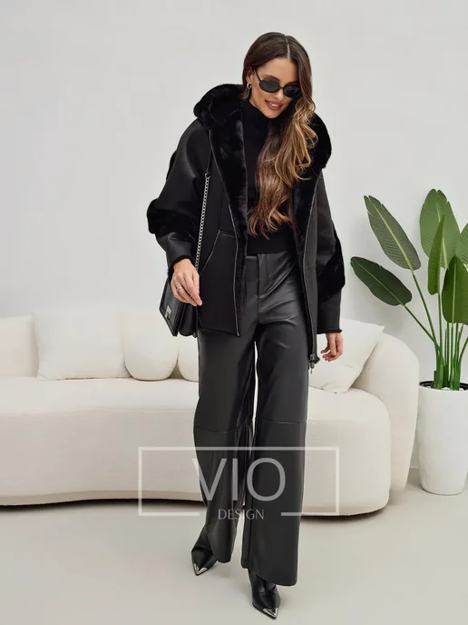 Vio Design Дубленка демисезонная, черный, фото 5