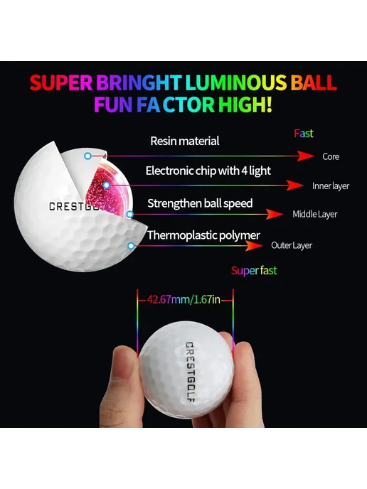 CRESTGOLF 3шт светодиодные мячи для гольфа, цвет mixed styl, 3 шт, фото 5