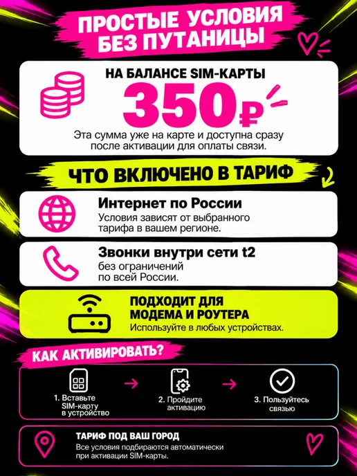 t2 Сим-карта Теле2 с балансом 350 рублей универсальная, вариант, фото 2