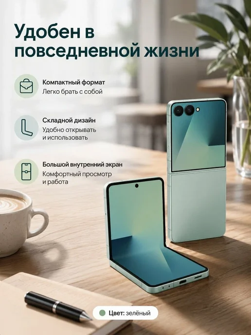 Смартфон Samsung Z Flip 7 12/512 ГБ, зеленый, фото 2
