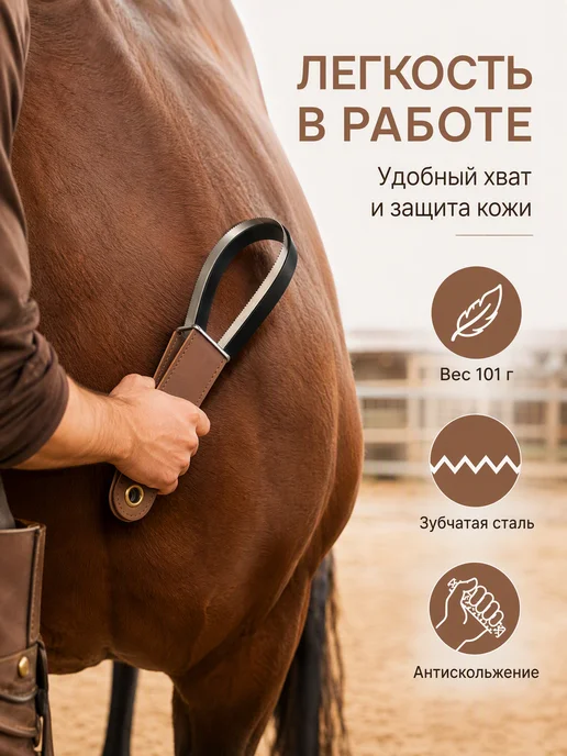 Скребок для лошадей с кольцевой PU-ручкой, вариант, фото 2