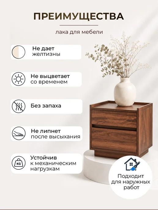 Weiss natural product Лак для мебели матовый, полиуретановый палисандр 0.8л, 0,8 л, фото 6