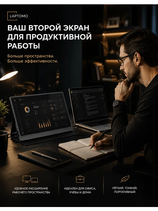 LAPTOMO Портативный монитор 156FC, 15,6 для ноутбука и компьютера, вариант, фото 2