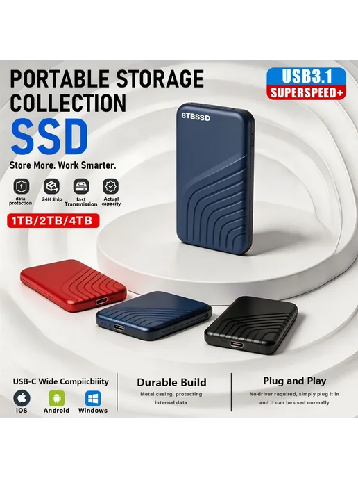 Нет бренда Портативный SSD USB3.1 1 8 ТБ черный красный синий Красный, 8 ТБ, фото 2