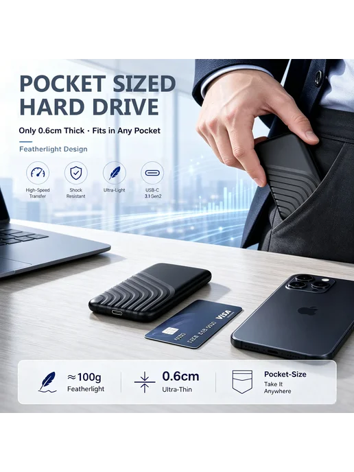 Нет бренда Портативный SSD USB3.1 1 8 ТБ черный красный синий Красный, 8 ТБ, фото 5