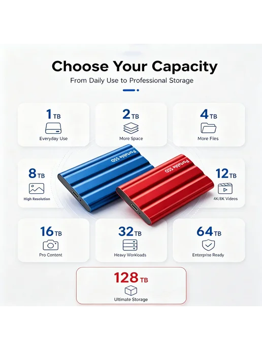 Портативный SSD Samsung 6 ТБ 128TB, 6 ТБ, 128 ТБ, красный, фото 5