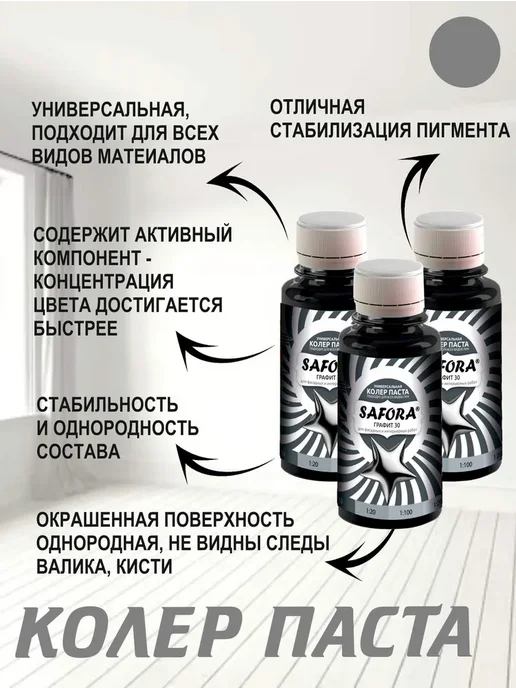 Колеровочная паста 30 графит SAFORA 100мл, 100 мл, фото 4