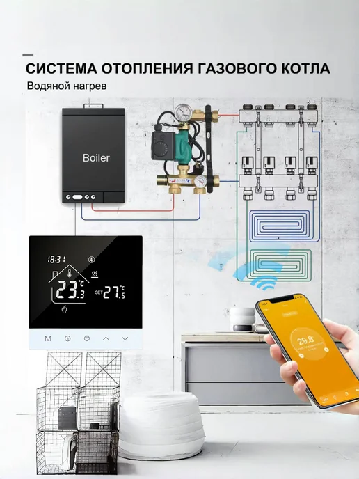 регулятор отопления с сухим контактом, серый, фото 2