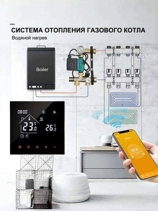 регулятор отопления с сухим контактом, черный, фото 2