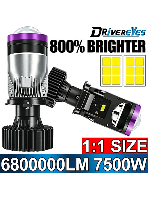 Drivereyes 2 шт. мини-линзы H4 LED для проектора, комплекты для переобо, 2 шт